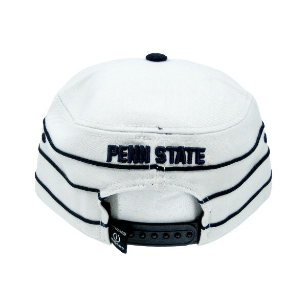 back of white vintage pillbox hat with embroidered Penn State